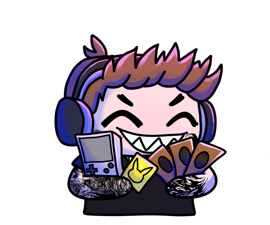 Tonx holding a Game Boy and trading cards