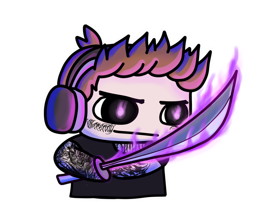 Tonx with a purple flaming sword